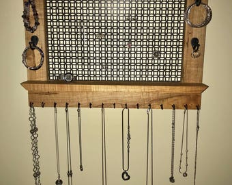 Solid Cherry Wood Wall Mounted Jewelry Organizer