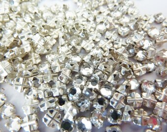 100 vintage sew on rhinestones, Ø3mm, crystal, round