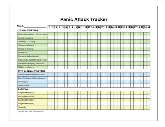 Panic Attack Tracker Printable Mood Journal Chart Mental