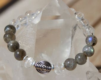 quartz and labradorite on elastic bracelet