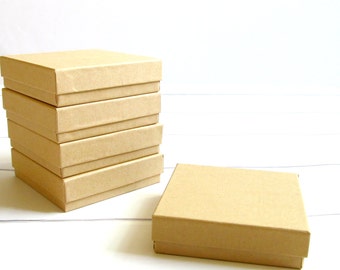 10 - 3 1/2 x 3 1/2 x 1 inch Brown Kraft Cotton Filled Jewelry Boxes-jewelry packaging,kraft jewelry boxes,brown kraft boxes, wedding favors