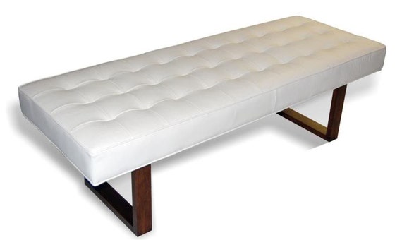 Retro Modern White Genuine Leather Bench Ottoman Coffee