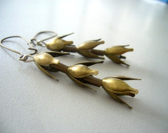 Wheat dangle earrings in brass, brass earrings