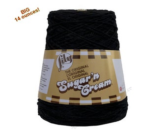 BLACK 14oz Sugar N Cream Cotton Cone yarn Cotton Yarn, Black cotton dish cloth yarn, Lily Sugar N Cream cotton Cone, Solid Black cotton >