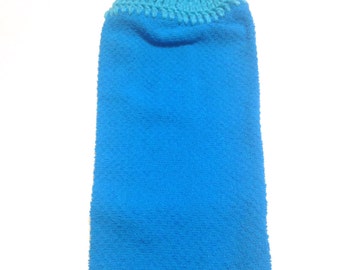 Turquoise Hand Towel With Turqua Crocheted Top