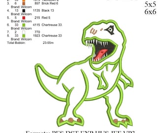 Scary T-rex Dinosaur Applique Embroidery Design,Dinosaur embroidery pattern No 528 ... 3 sizes