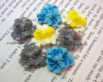 Set Of Six Three Flowers Resin Cabochons/Flower Resin Cabochons/