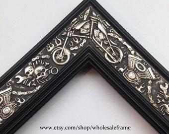 Harley Davidson Motorcycle Picture Frame, Silver and Black 3x5, 4x6, 5x7, 8x10, 11x14, 18x24+ Custom Sizes, Chopper Biker Picture Frame