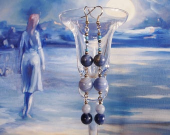 Earrings with chalcedony and very long society