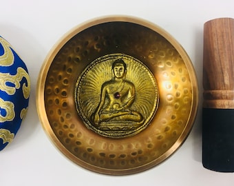 4 1/2" (Sacral) Tibetan Buddhist Brass Hammer Finished Mantra Singing Bowl - 450g ॐ