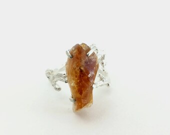 Rough stone ring Nature inspired ring Raw topaz ring Nature jewelry