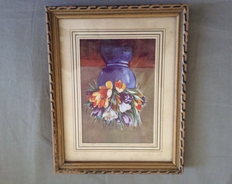 Vintage Framed Floral Vase Painting Print