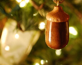 Wood Turned Acorn Christmas Ornament made from Walnut and Oak