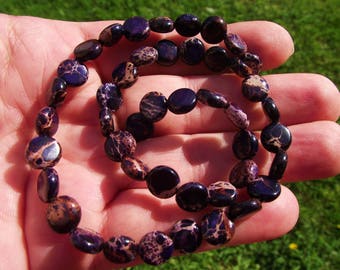 5 PURPLE 8 X 3 MM ROUND JASPER BEADS.