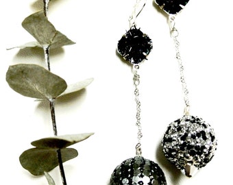 Artisan Kashmiri earrings, Black & silver/perfectly mismatched **Free Shipping**