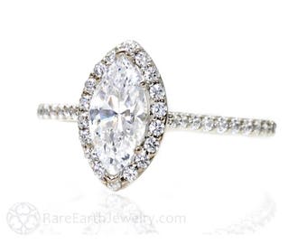 Marquise Moissanite Engagement Ring Diamond Halo Moissanite Ring Conflict Free Custom Engagement Ring