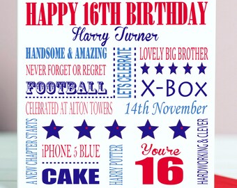 Personalised 16th Birthday Card For Him