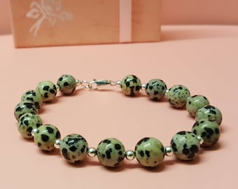 Dalmatian Jasper Bracelet, Sterling Silver Bracelet, Silver Beads, Jasper Bracelet, Gemstone Beads, Jewellery For Her, Dalmatian Jasper