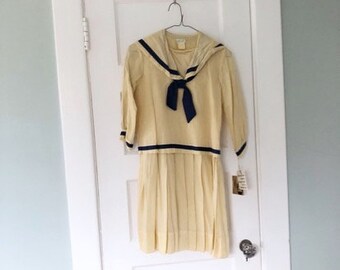 Vintage 50s Little Girls Sailor Dress 1950s Nautical Kiss Me Kate ~ Kate Greenaway Dress ~ Size 12 Full Skirt Mothers Day Dress Costume