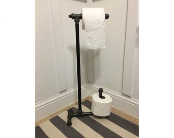 Industrial Freestanding Toilet Paper holder with extra roll storage, plumbing pipe repurposed industrial decor, bathroom decor, retail item