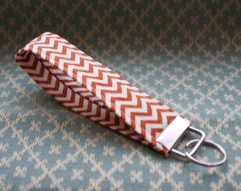 Rust Chevron Fabric Key Chain, Wristloop Keychain, Wristlet Key Chain