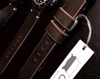 20mm Dark brown Handmade Genuine Leather vintage Watch Band / strap with stitch