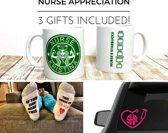 nurse appreciation gift set // nurse gift // nurse cup // gift for nurse // personalized nurse gift // nursing school // starbucks // nurse