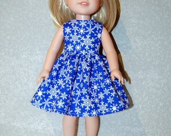 Dress for 14" Wellie Wishers or Melissa & Doug Doll Clothes Christmas Blue Snowflake tkct1182 READY TO SHIP