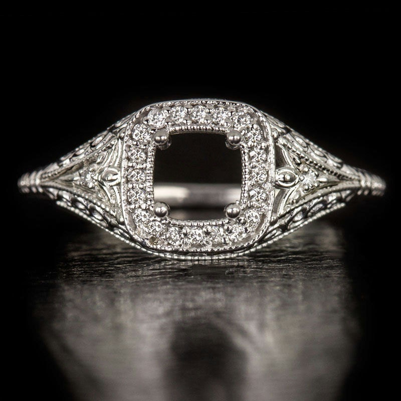 Antique Diamond Cocktail Ring Setting 34K White Gold Vintage