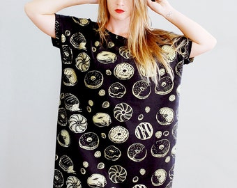 Golden Donut, Big Tee tunic tshirt dress, printed tunic, metallic gold, dress, oversized tshrit, American made, by Simka Sol®
