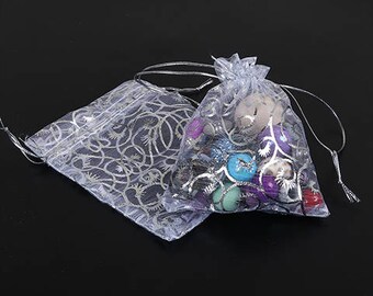 30 organza 12x10cm white floral jewelry packaging pouches