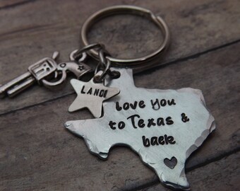 Texas-keychain-ornament-handstamped-personalized-i love you to texas and back