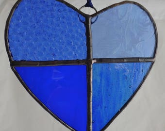 Blue Heart in Stained Glass Suncatcher Light Catcher