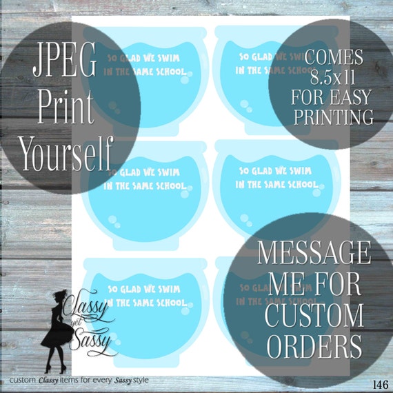 Fish Bowl Valentine DIY printable, Gold Fish Valentine Card-146
