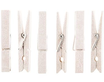 White Glitter Clothespins - Set of 6, Shower Clothespins, Party Clothespins, Large Clothespins, Party Decor, Office Decor, Planner Supplies