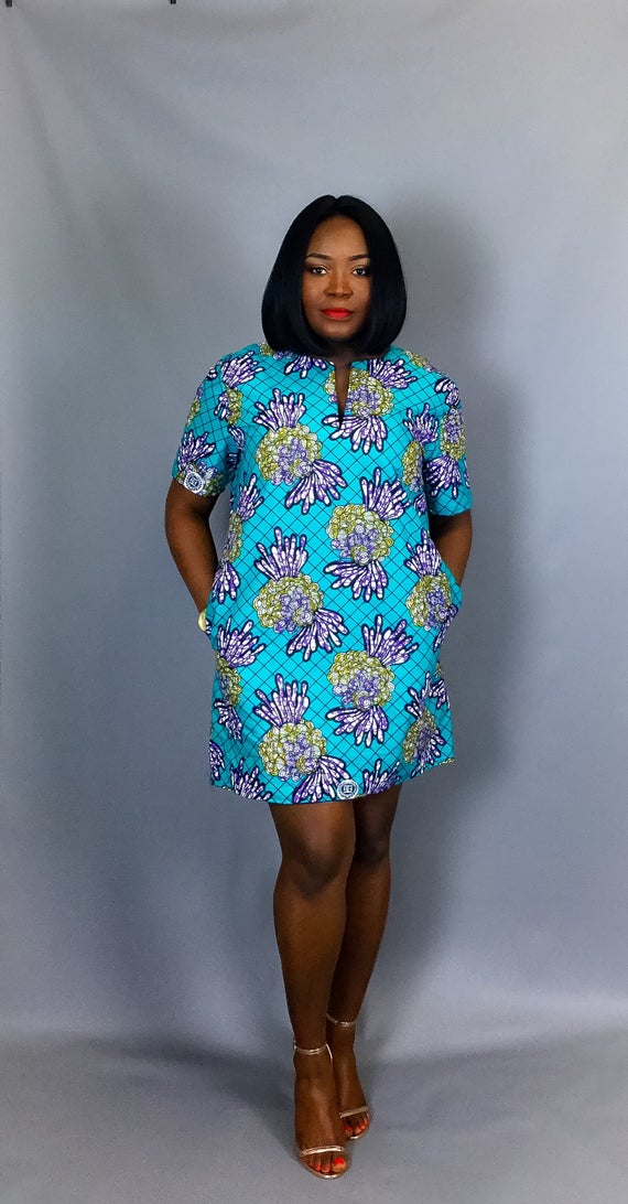 African print shift dress with pockets clothingwomen's