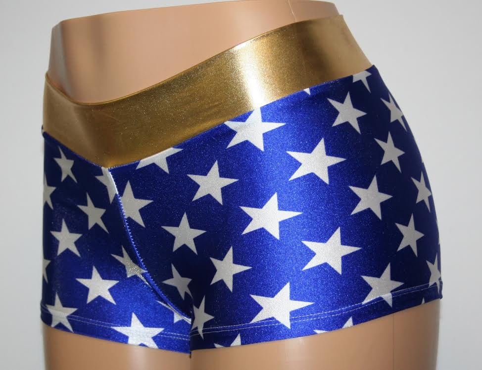 Wonder Woman Booty Shorts. Choose Mid Rise or High Waist.