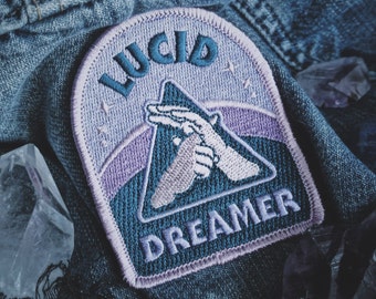 Lucid Dreaming Patch - Metaphysical Fashion Accessory - 3" Iron On Embroidered Patch - Dreamy Blue Hazy Pink for Consciousness Explorers