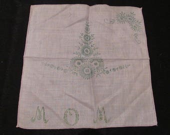 Vintage Lavender Stamped Linen Handkerchief Hanky MOM Unfinished Embroidery