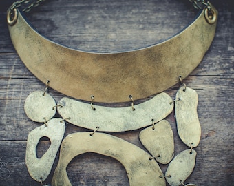 Statement necklace Bib necklace gold necklace polymer clay necklace asymmetric necklace long necklace large necklace minimalism necklace