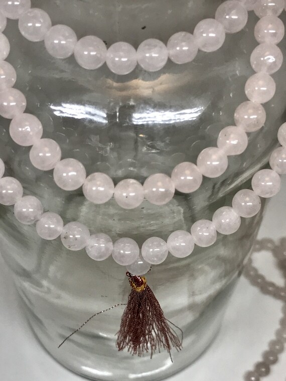 Rose Quartz Mala Beads | Crystal Mala Beads | Pink Mala | Pink Tassel | Rose Quartz Necklace | Meditation Beads | Heart Chakra | Free Ship*