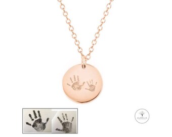 Rose gold 925 silver necklace with hand print engraving