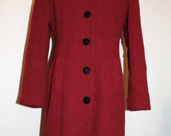 Vintage BARAMI Fitted at Waist with four Button Front Long Coat in Red and Black Women's Fits Size 6 to 8