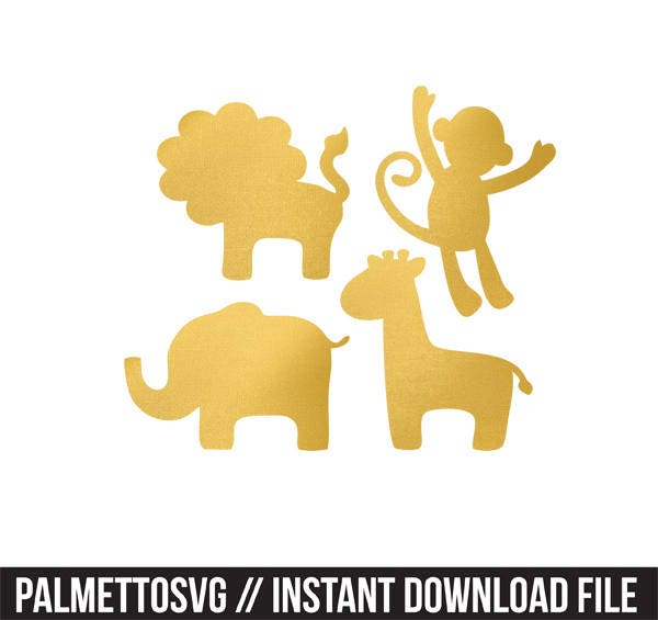 Download safari animals gold foil clip art png svg dxf file file silhouette cricut baby shower kids ...