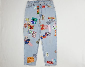 Patchwork jeans hippie clothes patched jeans mens 90s vintage Levi's hippy patch denim mens hippie clothing LEVIS 560 36" waist