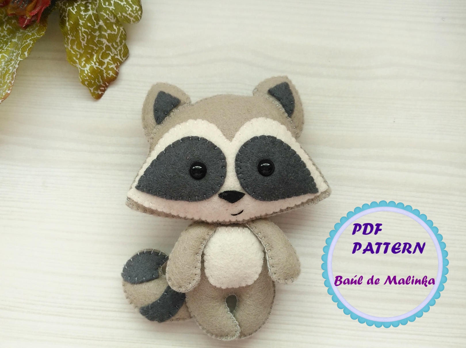 Felt raccoon ornament pattern woodland Plush sewing tutorial