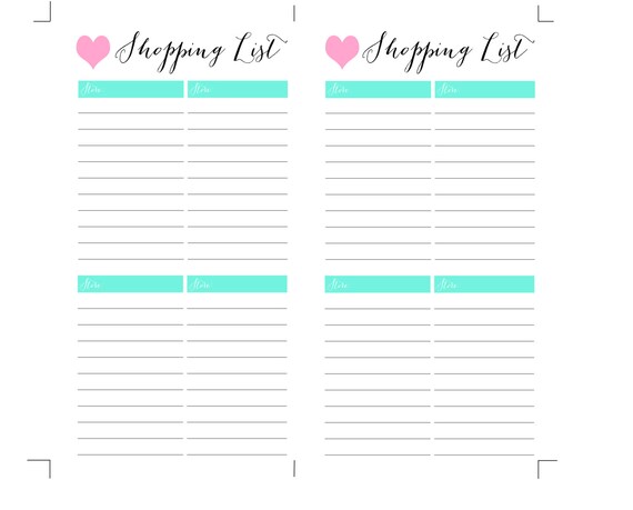 printable shopping list pdf filofax personal size shopping list pdf