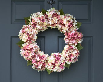 Blended Pink Hydrangea Wreath | Spring Door Wreath | Front Door Wreaths | Spring Wreath | Easter Wreath | Housewarming Gift | Easter Decor