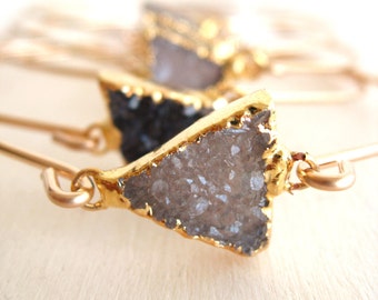 Druzy Bangle Triangle Geometric Aztec Arrow Neutral colors druzy bracelet for her Under 60