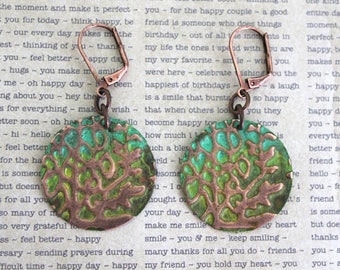 Bohemian Copper Earrings, Wisteria Earrings, Tree Earrings, Vintaj Jewelry, Plant Jewelry, Boho Jewelry, Patina Jewelry, Circle Earrings